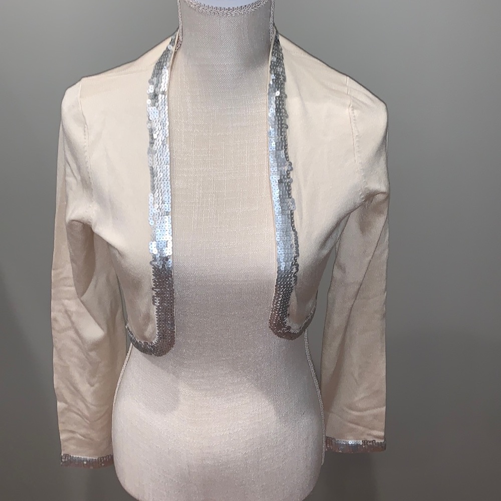 Woman’s Cream And Silver Crop Top Jacket